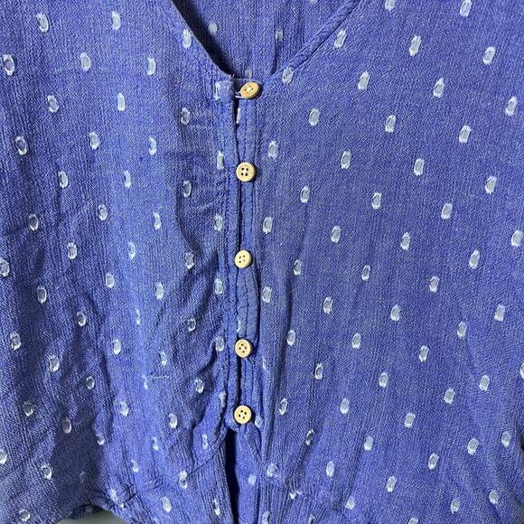 Blue Rain Lightweight Blue Short Sleeve Blouse Top with tie front size Medium - Picture 6 of 7